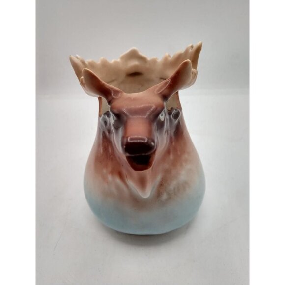 Vintage Ceramic Elk/Moose Head Creamer With Antler Design & Gradient Brown To Bl - Picture 3 of 9